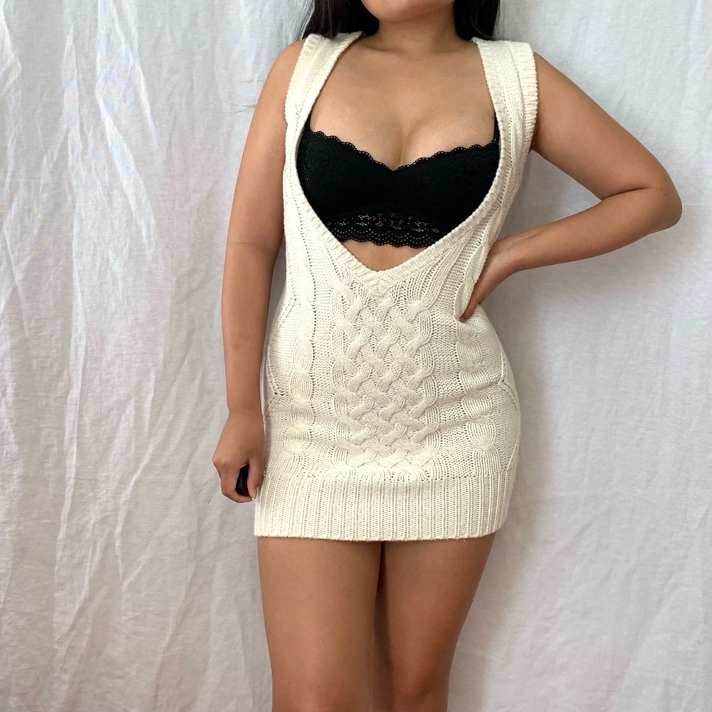vintage y2k cream knit sweater vest mini dress